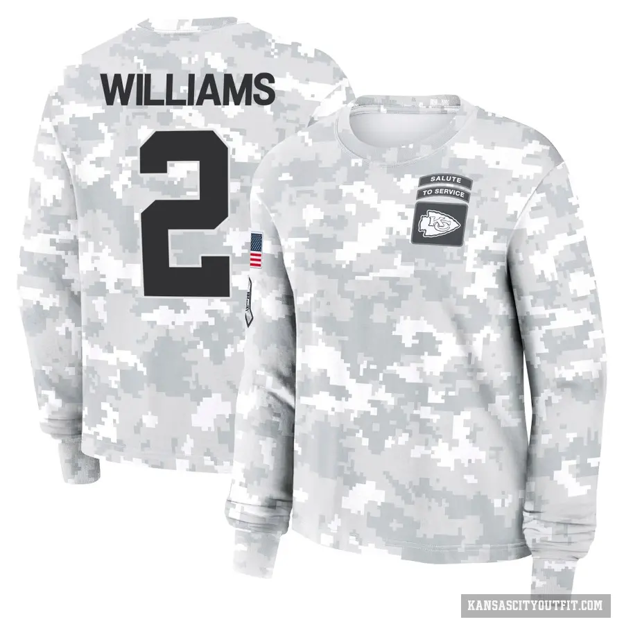 Women's ＃2 Joshua Williams Kansas City Chiefs Camo Arctic 2024 Salute to Service Long Sleeve T-Shirt