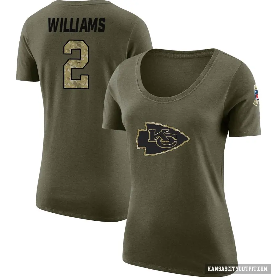 Women's ＃2 Joshua Williams Kansas City Chiefs Olive Salute to Service Scoop Neck T-Shirt