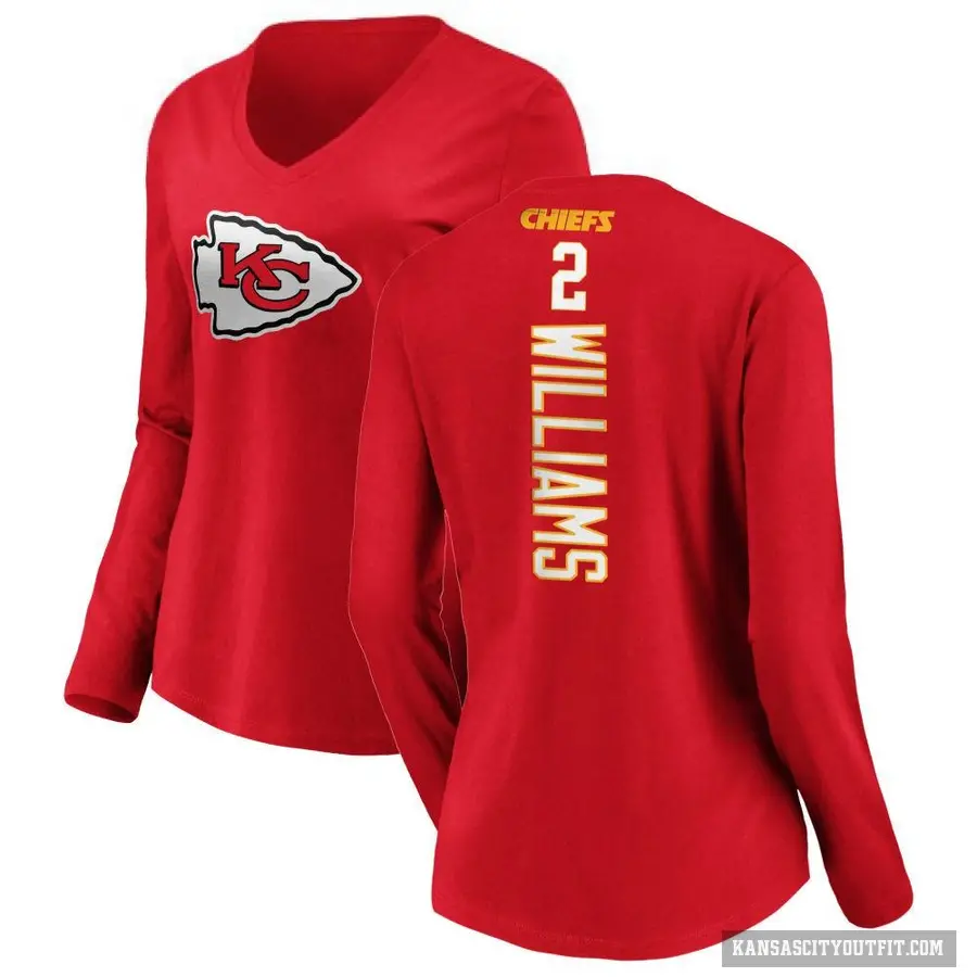 Women's ＃2 Joshua Williams Kansas City Chiefs Red Backer Slim Fit Long Sleeve T-Shirt