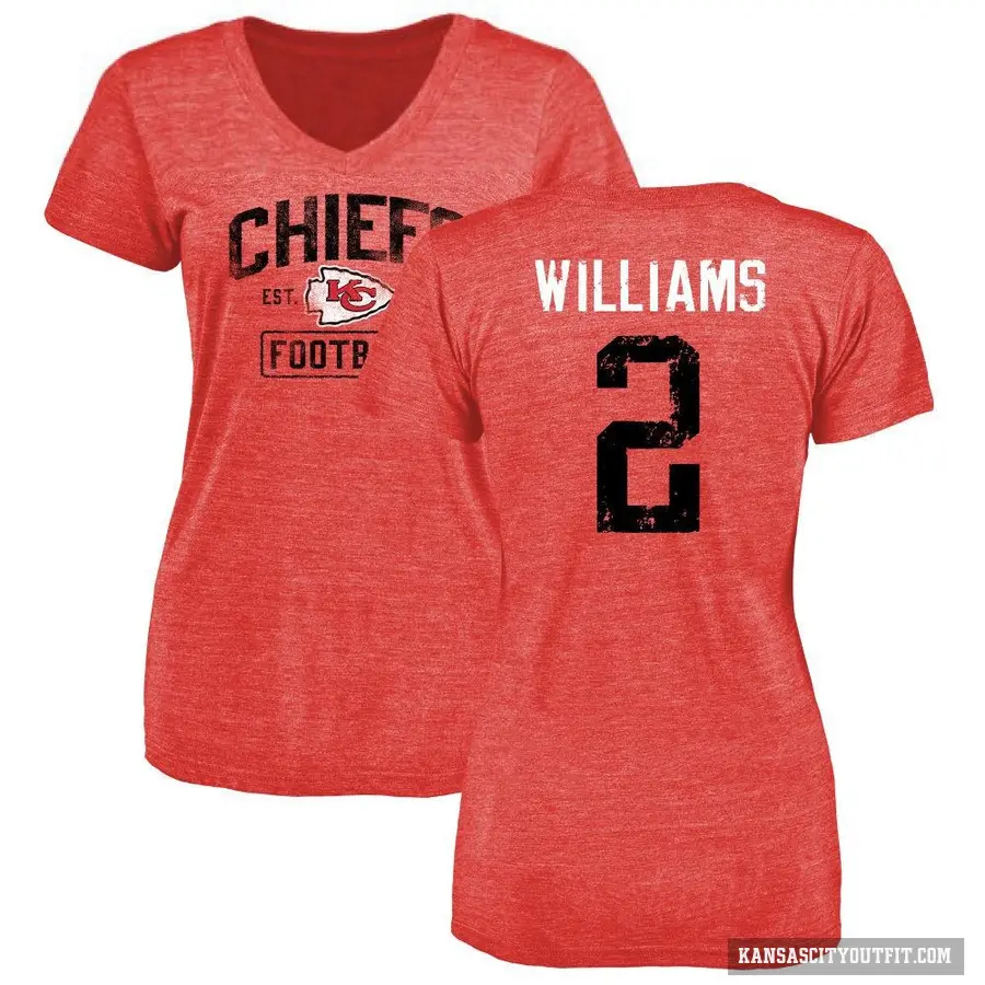 Women's ＃2 Joshua Williams Kansas City Chiefs Red Distressed V-Neck T-Shirt