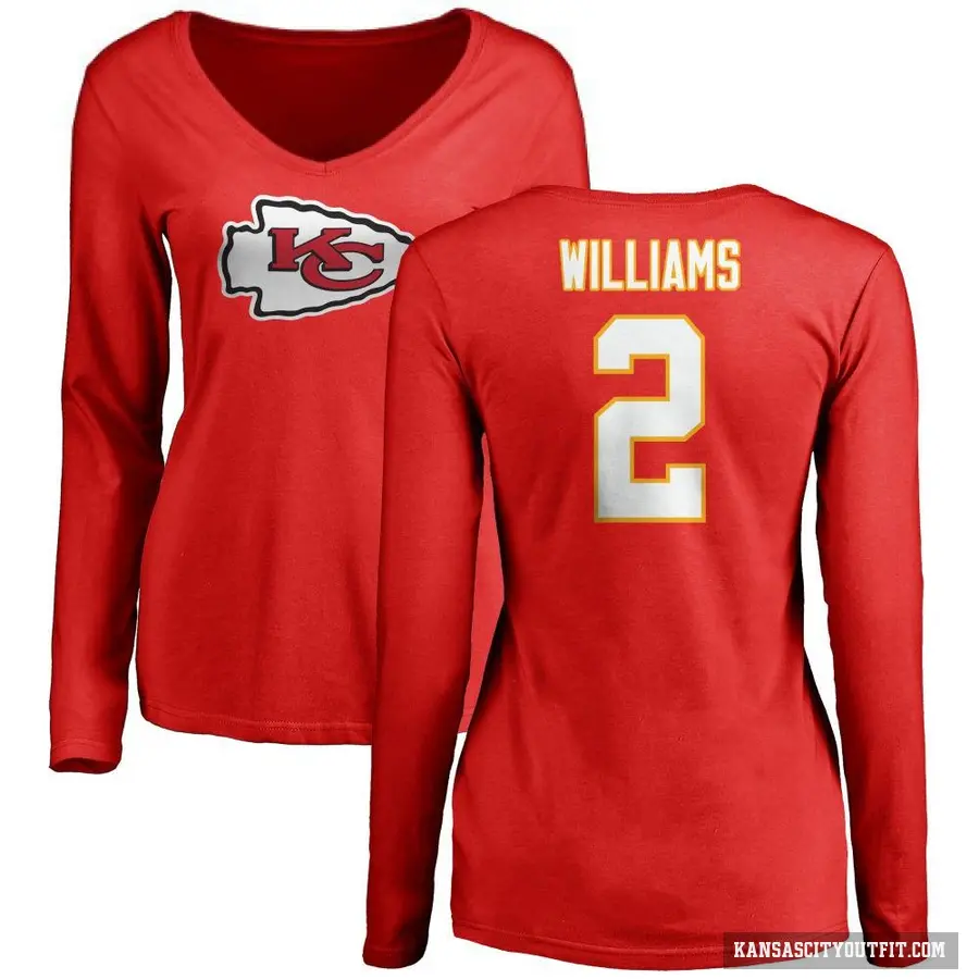 Women's ＃2 Joshua Williams Kansas City Chiefs Red Logo Slim Fit Long Sleeve T-Shirt