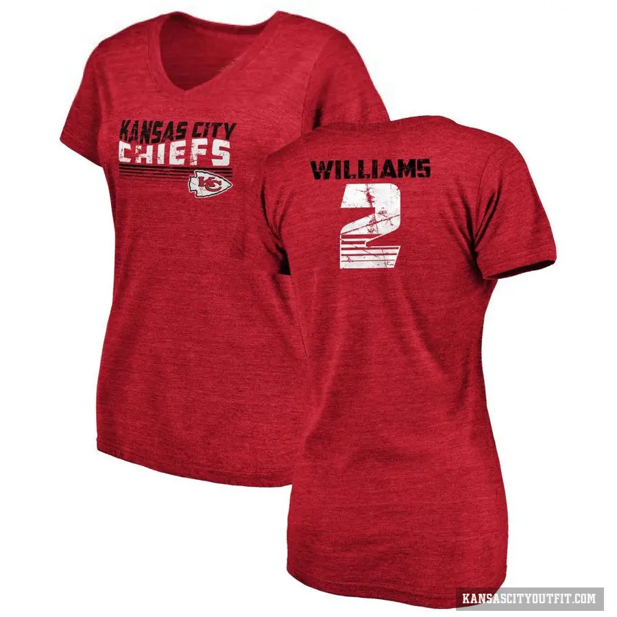 Women's ＃2 Joshua Williams Kansas City Chiefs Red Retro V-Neck T-Shirt