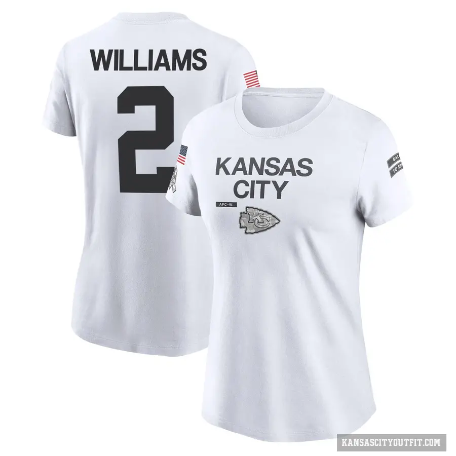 Women's ＃2 Joshua Williams Kansas City Chiefs White 2024 Salute to Service Performance T-Shirt