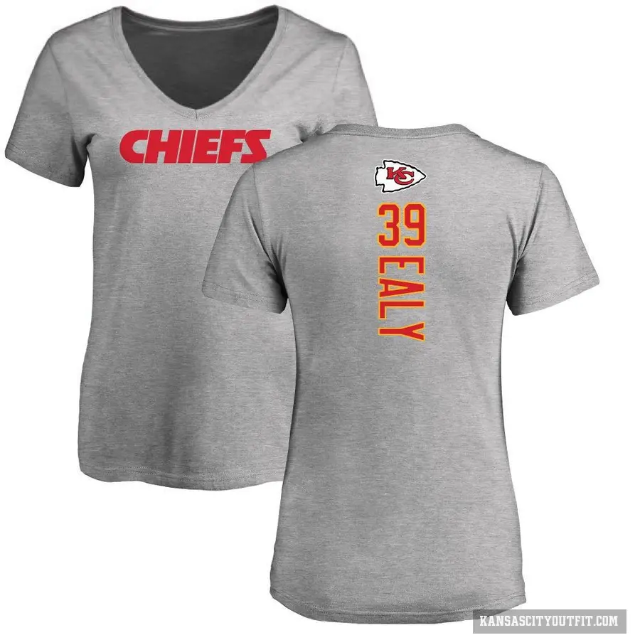 Women's ＃39 Jerrion Ealy Kansas City Chiefs Ash Backer V-Neck T-Shirt