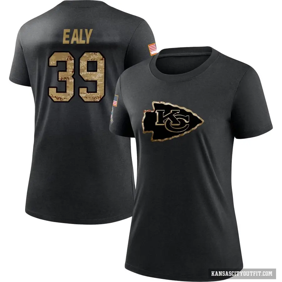 Women's ＃39 Jerrion Ealy Kansas City Chiefs Black 2020 Salute To Service Performance T-Shirt