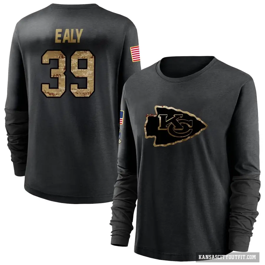 Women's ＃39 Jerrion Ealy Kansas City Chiefs Black 2020 Salute To Service Sideline Performance Long Sleeve T-Shirt