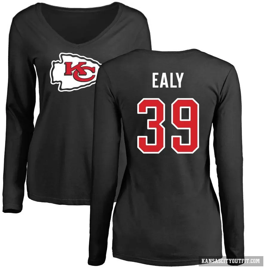 Women's ＃39 Jerrion Ealy Kansas City Chiefs Black Logo Slim Fit Long Sleeve T-Shirt