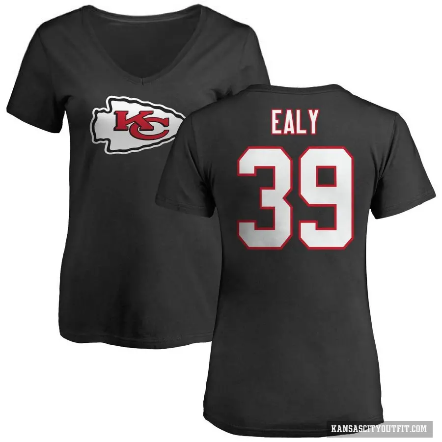 Women's ＃39 Jerrion Ealy Kansas City Chiefs Black Logo Slim Fit T-Shirt