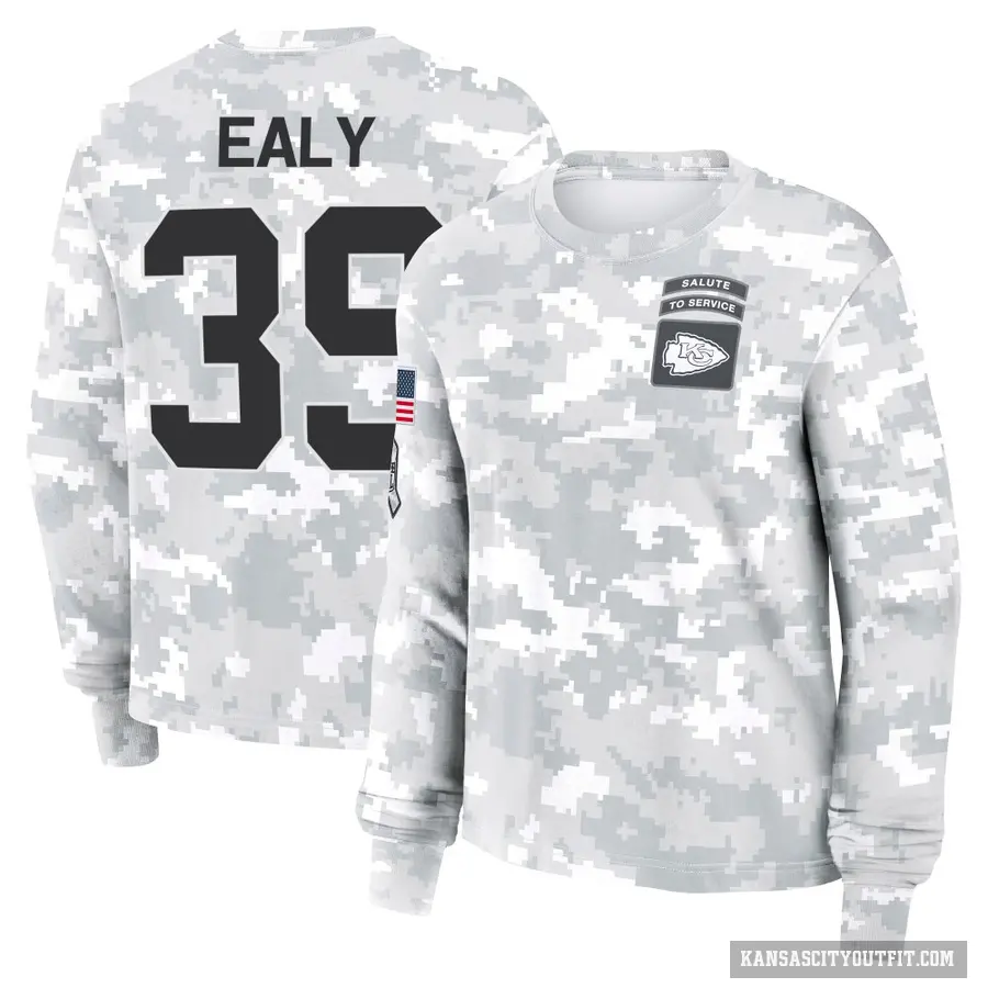 Women's ＃39 Jerrion Ealy Kansas City Chiefs Camo Arctic 2024 Salute to Service Long Sleeve T-Shirt