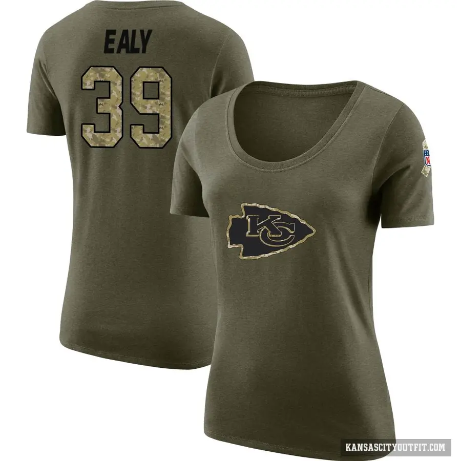 Women's ＃39 Jerrion Ealy Kansas City Chiefs Olive Salute to Service Scoop Neck T-Shirt