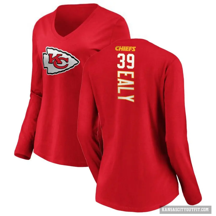 Women's ＃39 Jerrion Ealy Kansas City Chiefs Red Backer Slim Fit Long Sleeve T-Shirt