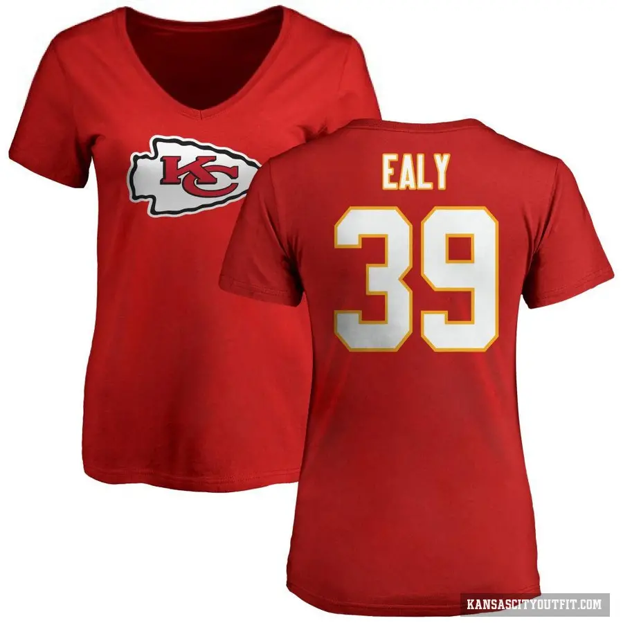 Women's ＃39 Jerrion Ealy Kansas City Chiefs Red Logo Slim Fit T-Shirt