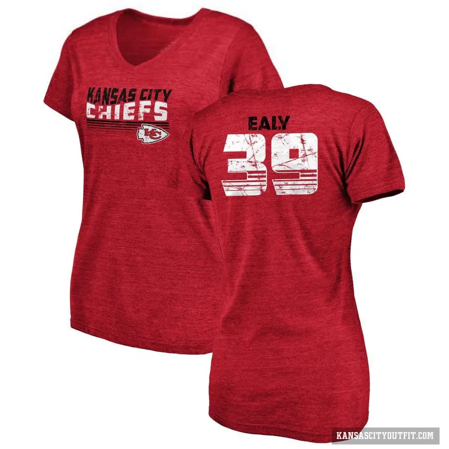 Women's ＃39 Jerrion Ealy Kansas City Chiefs Red Retro V-Neck T-Shirt