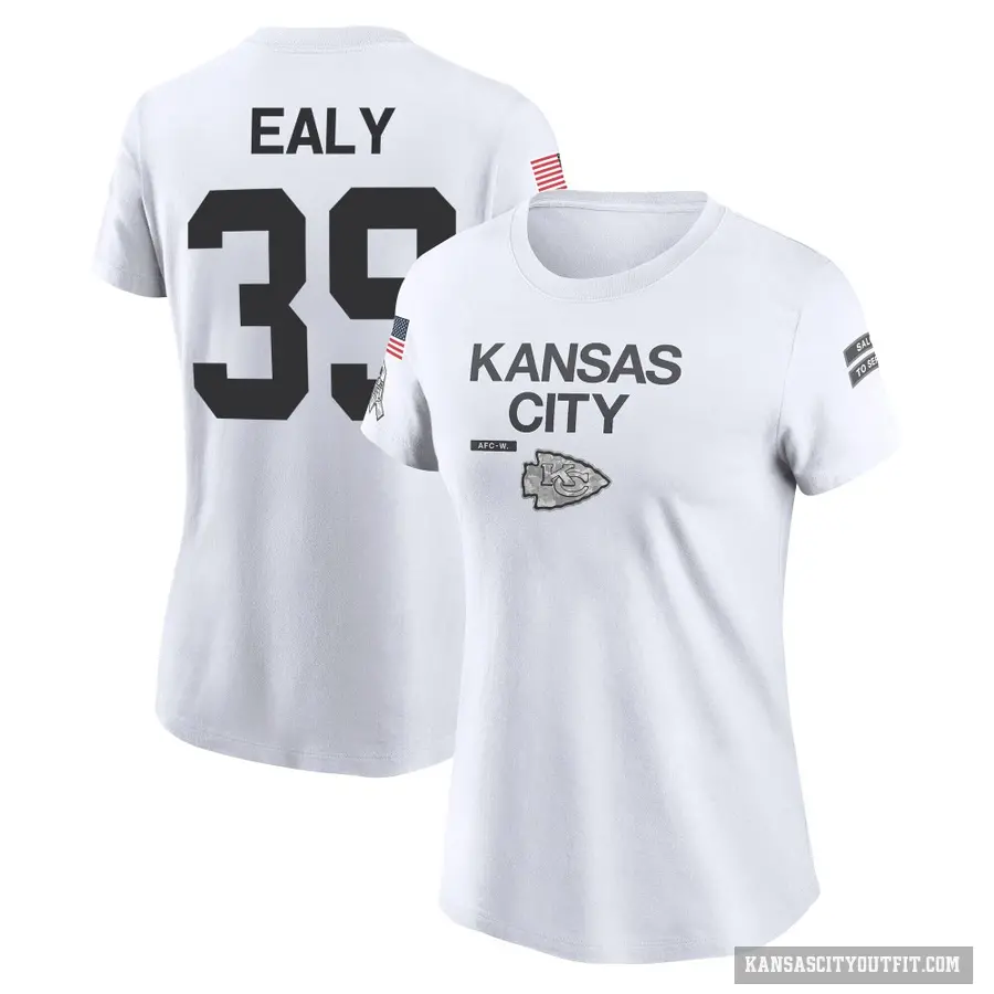 Women's ＃39 Jerrion Ealy Kansas City Chiefs White 2024 Salute to Service Performance T-Shirt