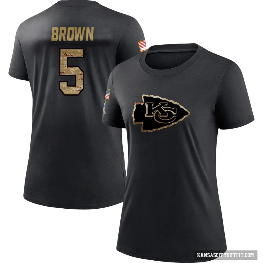 Women's ＃5 Hollywood Brown Kansas City Chiefs Black 2020 Salute To Service Performance T-Shirt