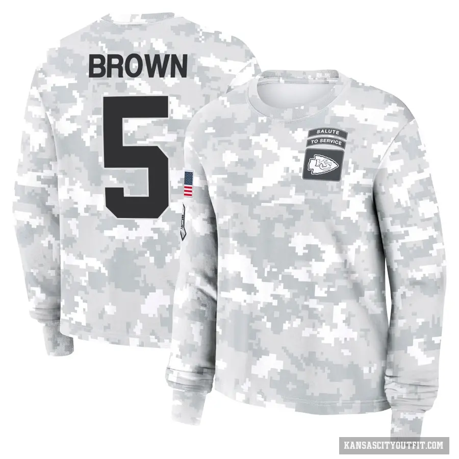 Women's ＃5 Hollywood Brown Kansas City Chiefs Brown Arctic Camo 2024 Salute to Service Long Sleeve T-Shirt