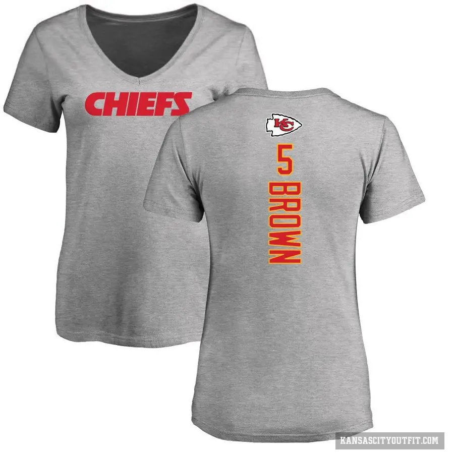 Women's ＃5 Hollywood Brown Kansas City Chiefs Brown Backer V-Neck T-Shirt Ash