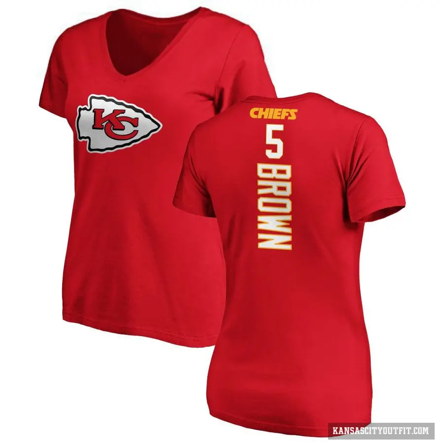 Women's ＃5 Hollywood Brown Kansas City Chiefs Red Backer Slim Fit T-Shirt