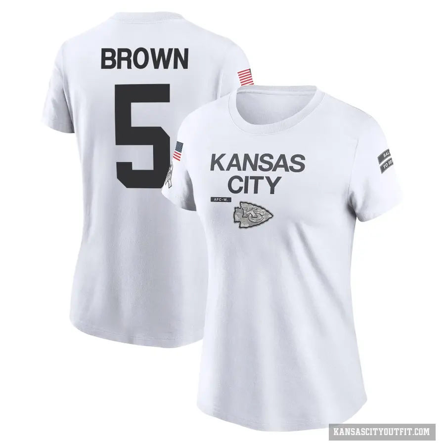 Women's ＃5 Hollywood Brown Kansas City Chiefs White 2024 Salute to Service Performance T-Shirt