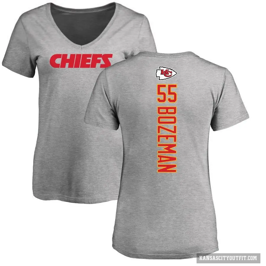 Women's ＃55 Swayze Bozeman Kansas City Chiefs Ash Backer V-Neck T-Shirt