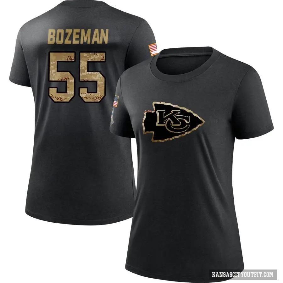 Women's ＃55 Swayze Bozeman Kansas City Chiefs Black 2020 Salute To Service Performance T-Shirt