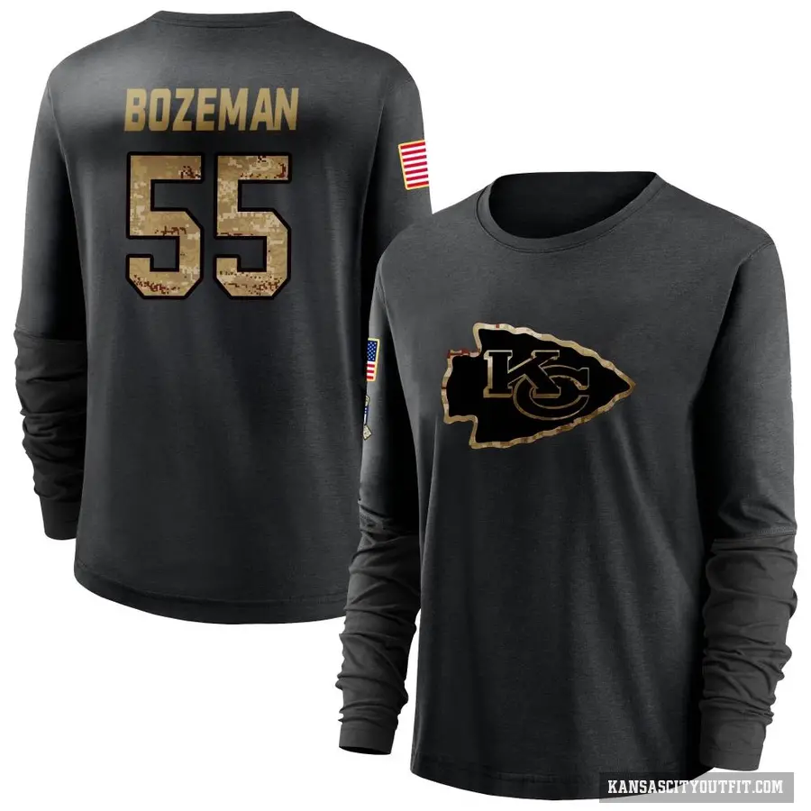 Women's ＃55 Swayze Bozeman Kansas City Chiefs Black 2020 Salute To Service Sideline Performance Long Sleeve T-Shirt