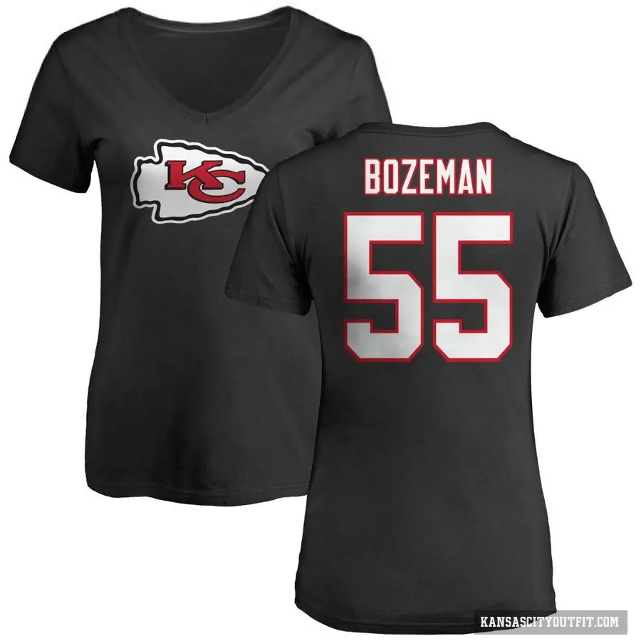 Women's ＃55 Swayze Bozeman Kansas City Chiefs Black Logo Slim Fit T-Shirt