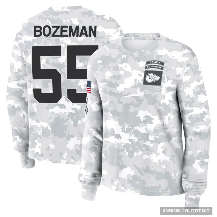 Women's ＃55 Swayze Bozeman Kansas City Chiefs Camo Arctic 2024 Salute to Service Long Sleeve T-Shirt