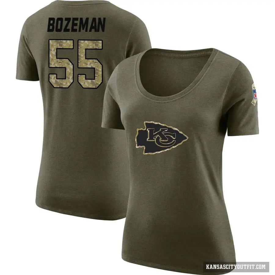 Women's ＃55 Swayze Bozeman Kansas City Chiefs Olive Salute to Service Scoop Neck T-Shirt