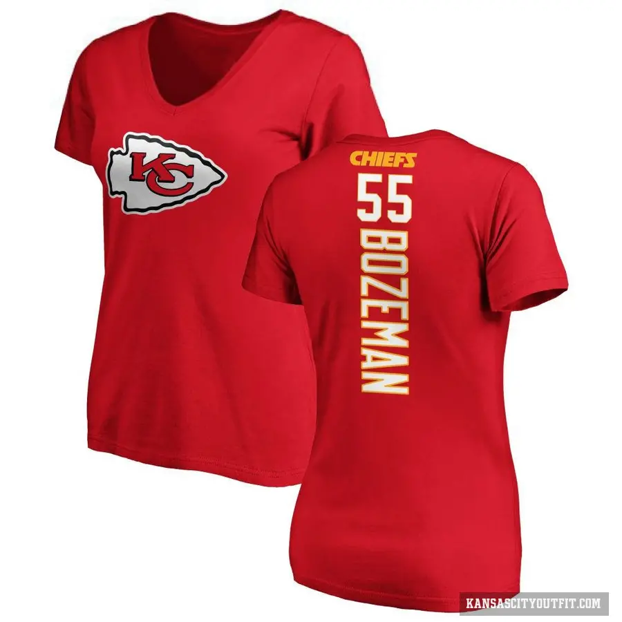 Women's ＃55 Swayze Bozeman Kansas City Chiefs Red Backer Slim Fit T-Shirt