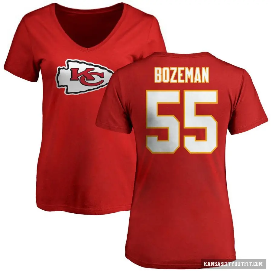 Women's ＃55 Swayze Bozeman Kansas City Chiefs Red Logo Slim Fit T-Shirt