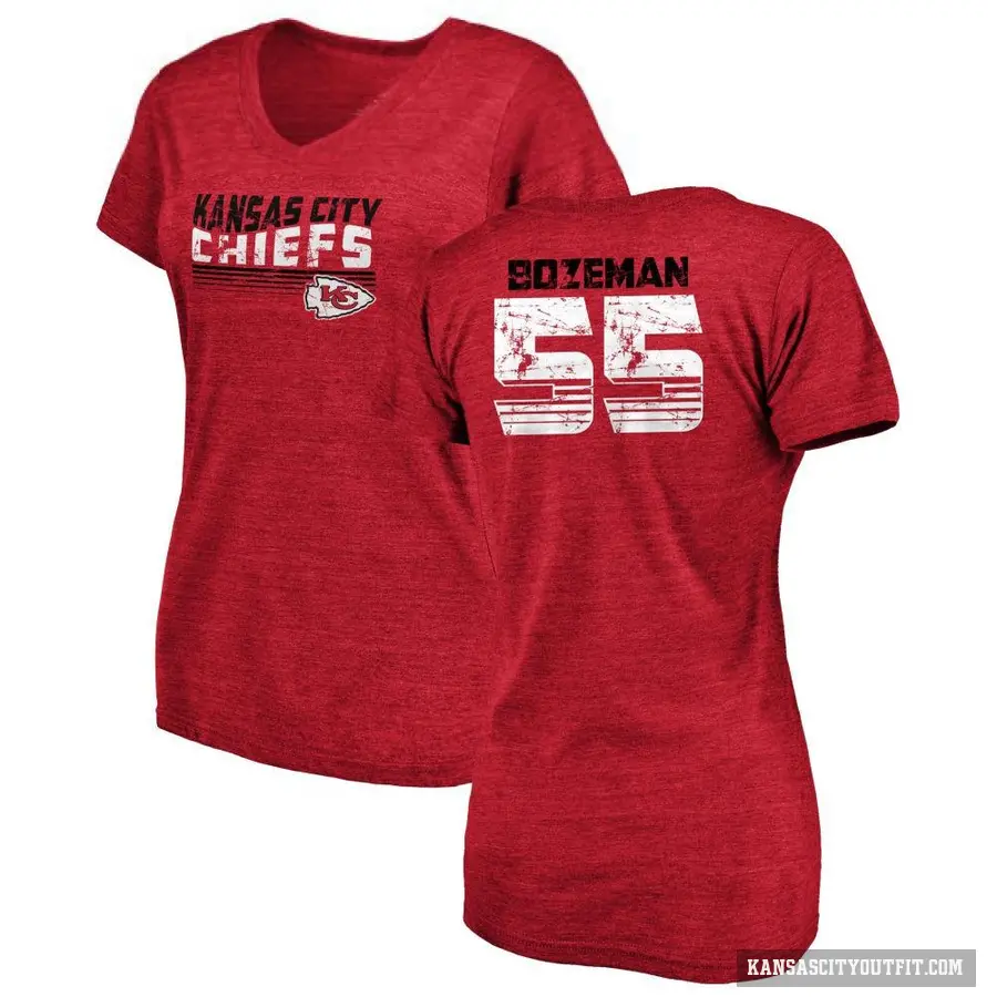 Women's ＃55 Swayze Bozeman Kansas City Chiefs Red Retro V-Neck T-Shirt