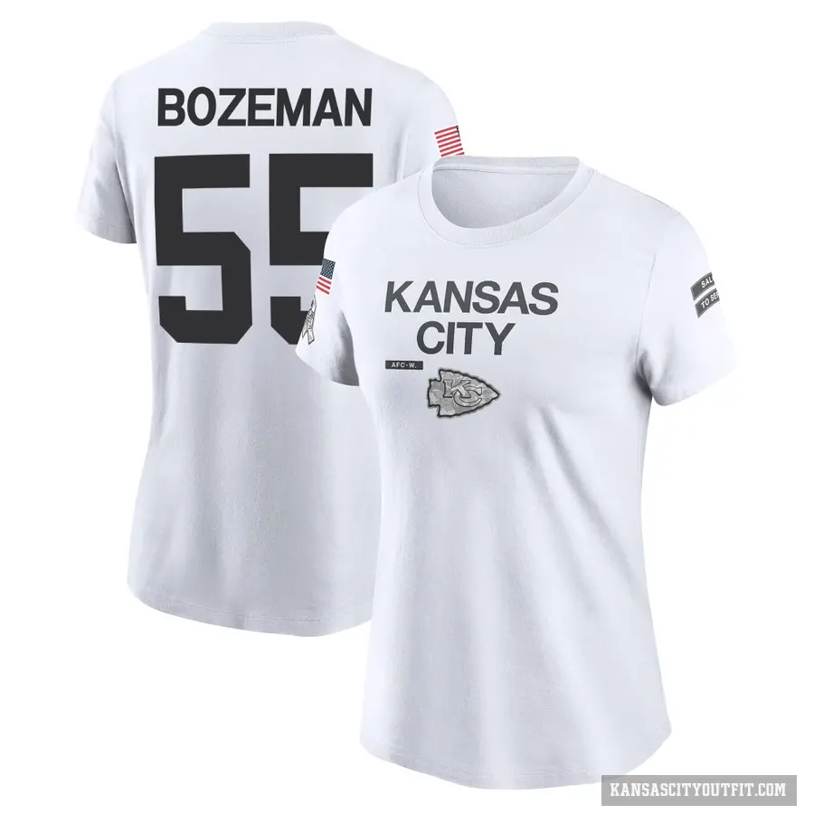 Women's ＃55 Swayze Bozeman Kansas City Chiefs White 2024 Salute to Service Performance T-Shirt