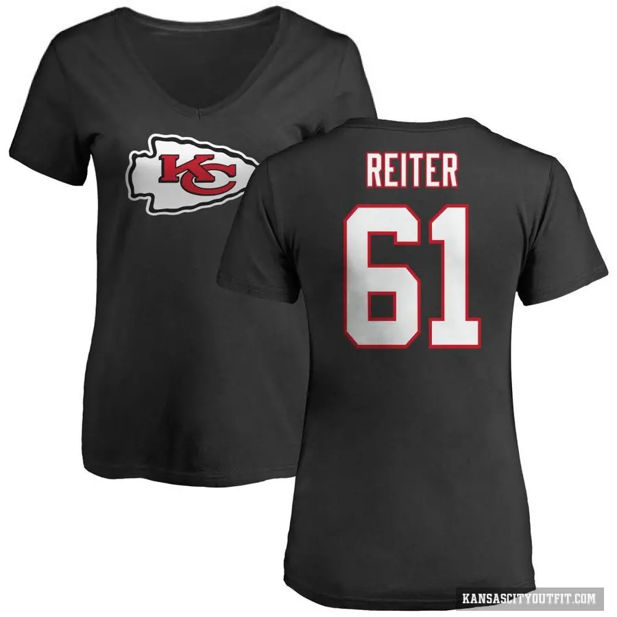 Women's ＃61 Austin Reiter Kansas City Chiefs Black Logo Slim Fit T-Shirt