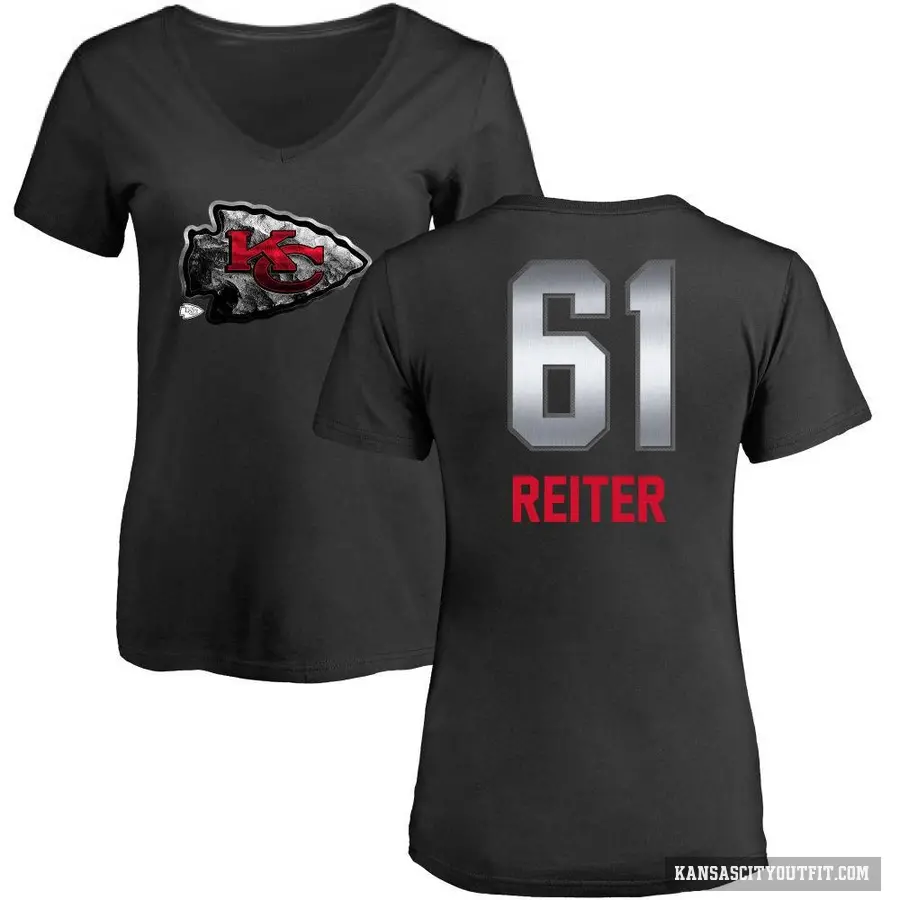 Women's ＃61 Austin Reiter Kansas City Chiefs Black Midnight Mascot T-Shirt