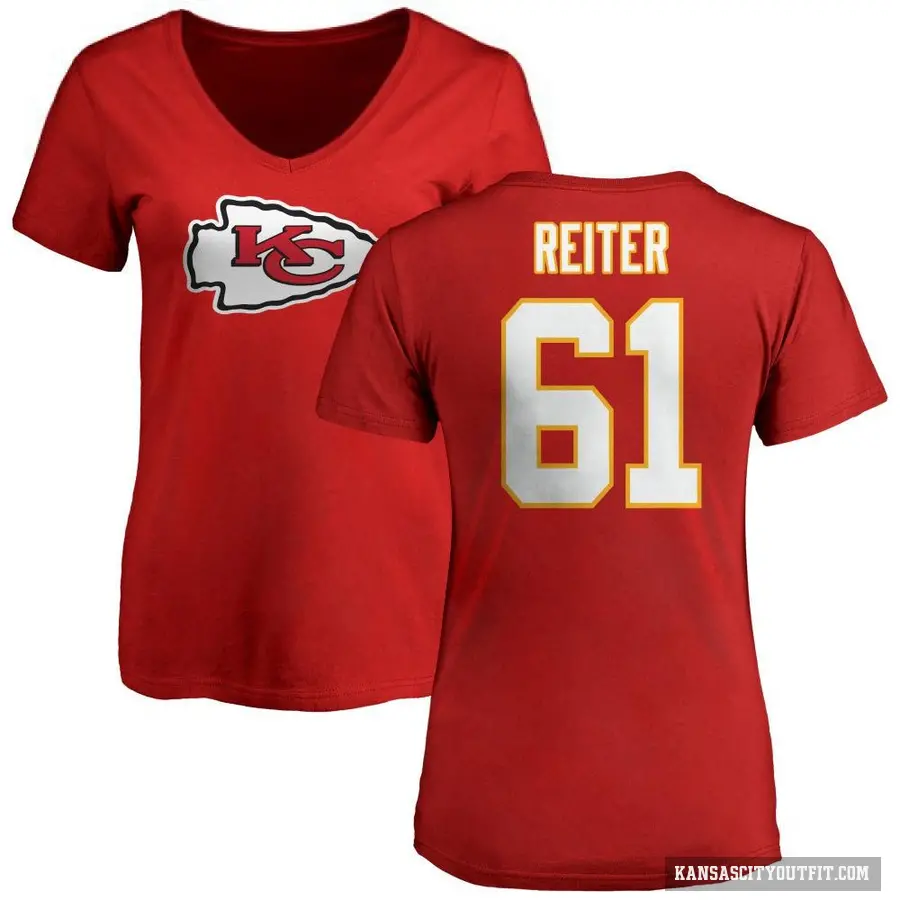 Women's ＃61 Austin Reiter Kansas City Chiefs Red Logo Slim Fit T-Shirt