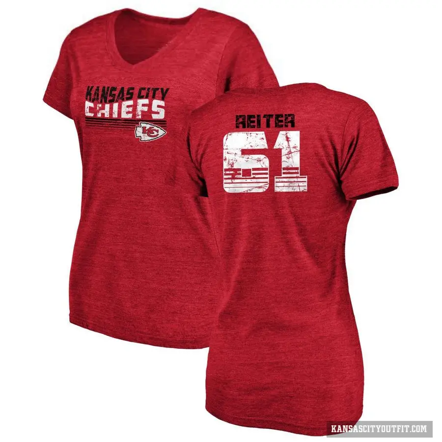 Women's ＃61 Austin Reiter Kansas City Chiefs Red Retro V-Neck T-Shirt