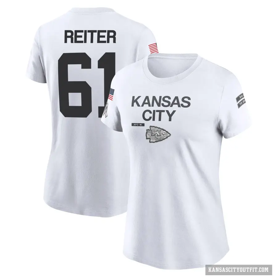 Women's ＃61 Austin Reiter Kansas City Chiefs White 2024 Salute to Service Performance T-Shirt