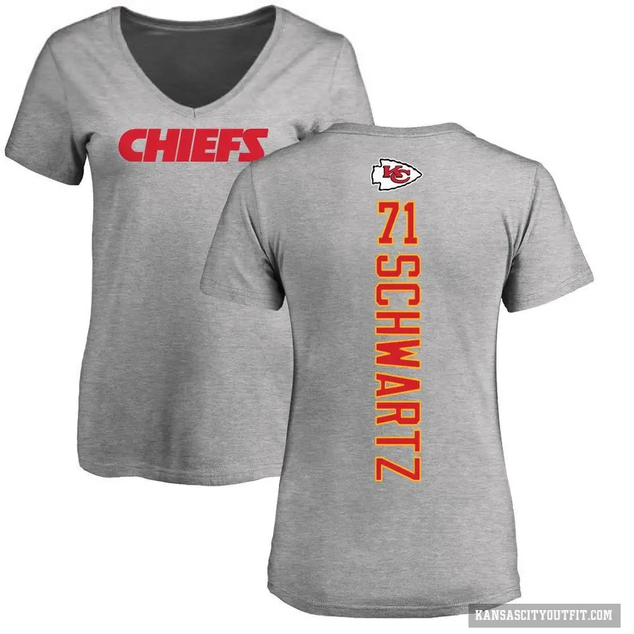 Women's ＃71 Mitchell Schwartz Kansas City Chiefs Ash Backer V-Neck T-Shirt