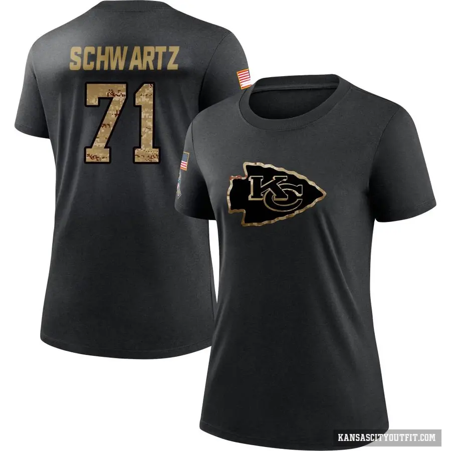 Women's ＃71 Mitchell Schwartz Kansas City Chiefs Black 2020 Salute To Service Performance T-Shirt