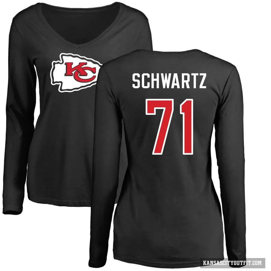 Women's ＃71 Mitchell Schwartz Kansas City Chiefs Black Logo Slim Fit Long Sleeve T-Shirt