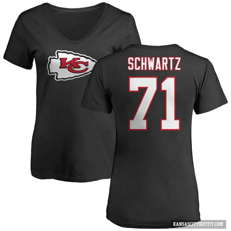 Women's ＃71 Mitchell Schwartz Kansas City Chiefs Black Logo Slim Fit T-Shirt