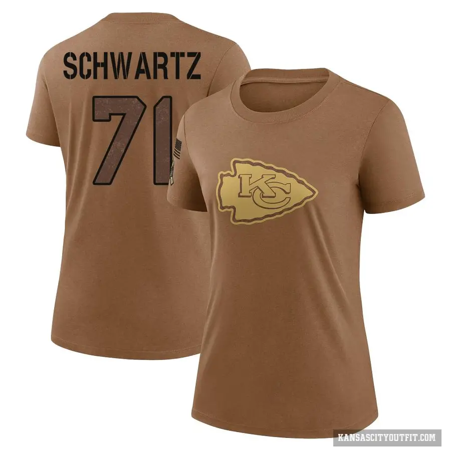 Women's ＃71 Mitchell Schwartz Kansas City Chiefs Brown 2023 Salute To Service Performance T-Shirt