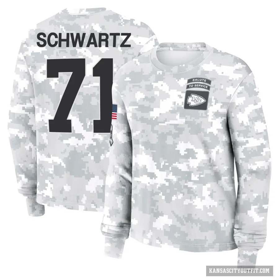 Women's ＃71 Mitchell Schwartz Kansas City Chiefs Camo Arctic 2024 Salute to Service Long Sleeve T-Shirt