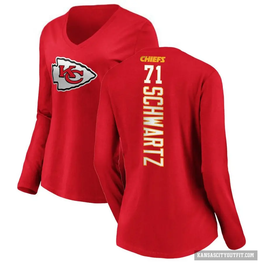 Women's ＃71 Mitchell Schwartz Kansas City Chiefs Red Backer Slim Fit Long Sleeve T-Shirt