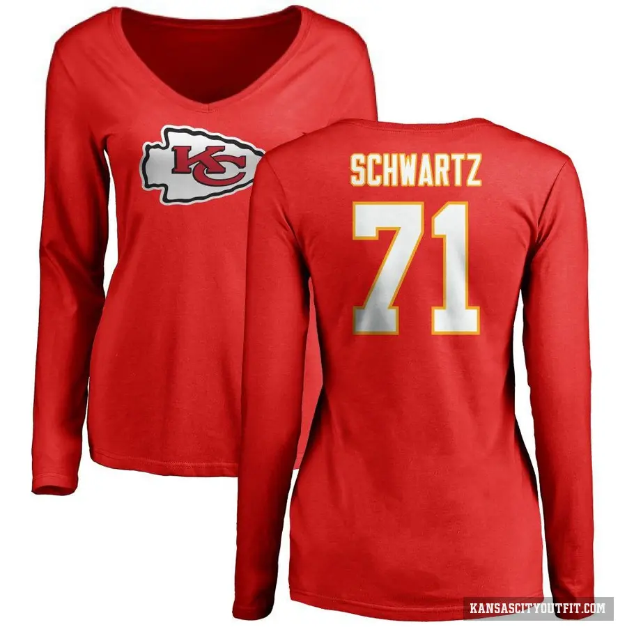 Women's ＃71 Mitchell Schwartz Kansas City Chiefs Red Logo Slim Fit Long Sleeve T-Shirt