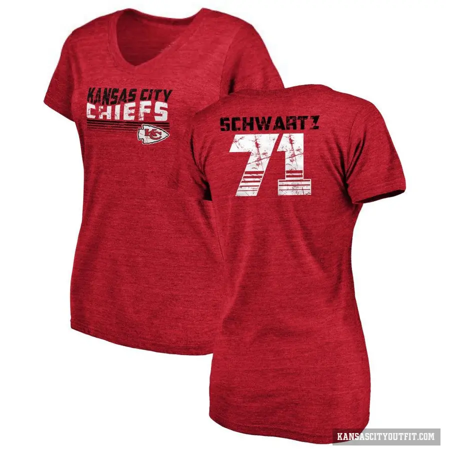 Women's ＃71 Mitchell Schwartz Kansas City Chiefs Red Retro V-Neck T-Shirt