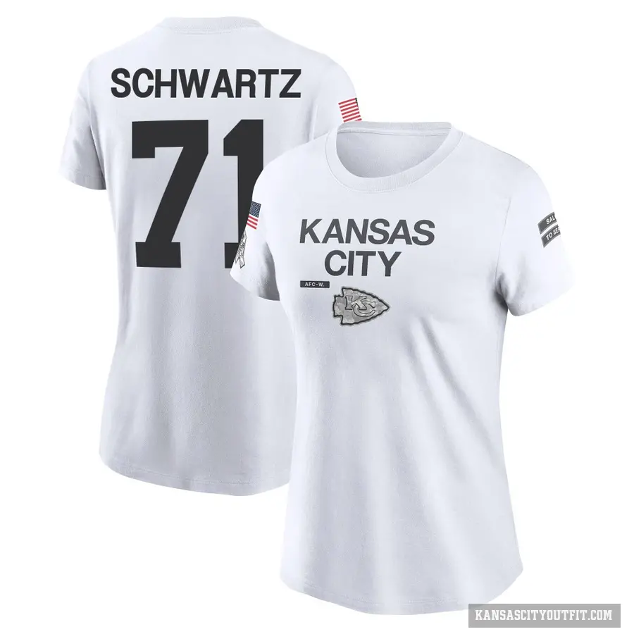 Women's ＃71 Mitchell Schwartz Kansas City Chiefs White 2024 Salute to Service Performance T-Shirt