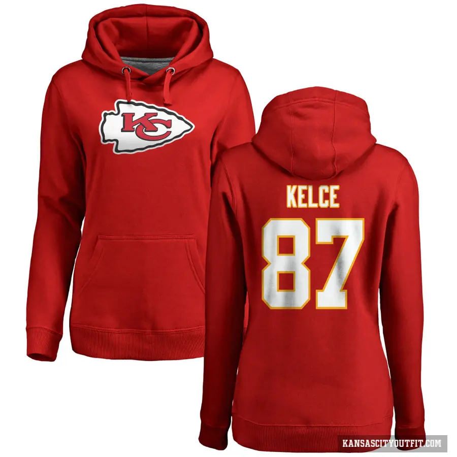 Women's ＃87 Travis Kelce Kansas City Chiefs Red Pro Line Logo Pullover Hoodie