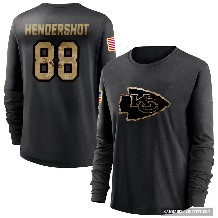 Women's ＃88 Peyton Hendershot Kansas City Chiefs Black 2020 Salute To Service Sideline Performance Long Sleeve T-Shirt